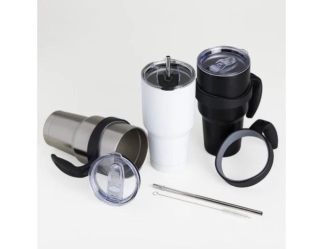 Caneca térmica com alça e canudo